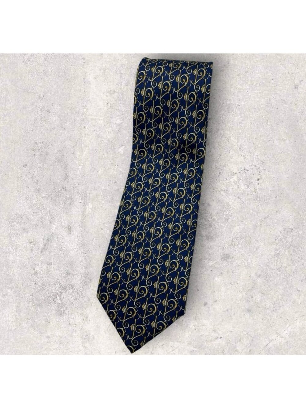 FENDI Silk Tie ITALY Blue Gold Baroque W:4" EUC